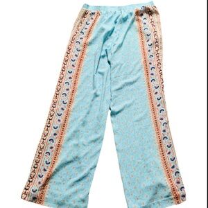 BCBGMaxAzria Sky Blue Patterned Wide Leg Pants